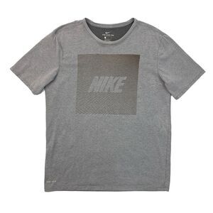 Nike T Shirt Mens L Large Athletic Cut Grey Dri Fit Short Sleeve Big Logo Crew